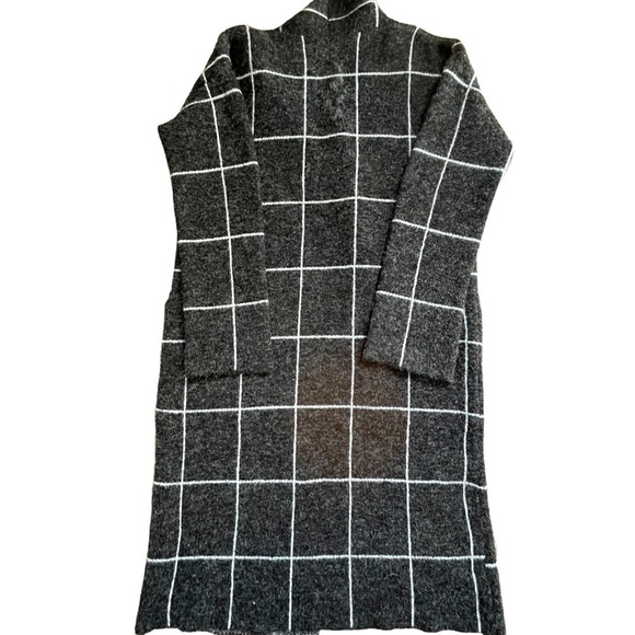 CYRUS Windowpain Long Open Cardigan Sweater Coat Grey S - Picture 6 of 9